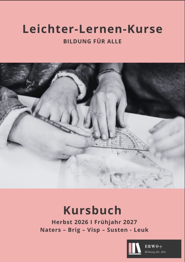 Coverbild Kursbuch 2026/27. Auf dem Bild sind Häne zu sehen, die auf einem Stoff etwas einzeichnen. Hinter dem Bild ist die PDF-Version des Kursbuches zu finden.